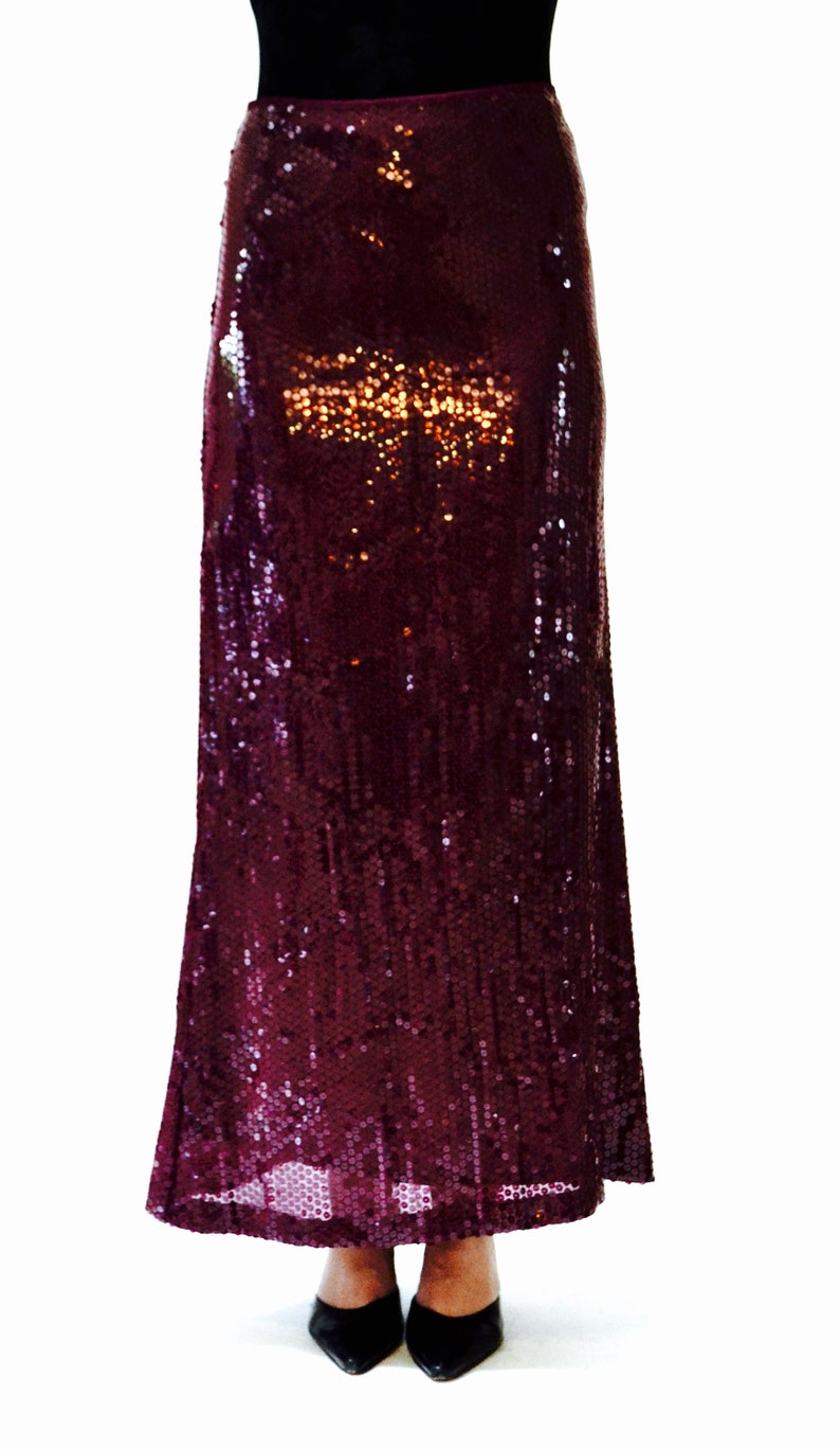 Vintage Sequin Maxi Skirt by Moschino Size Medium// 00s Vintage Moschino Metallic Long Sequin Skirt Purple Size Medium Cheap and Chic image 5
