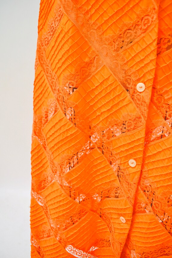 70s Vintage Orange Dress Lace Patchwork House Dre… - image 4