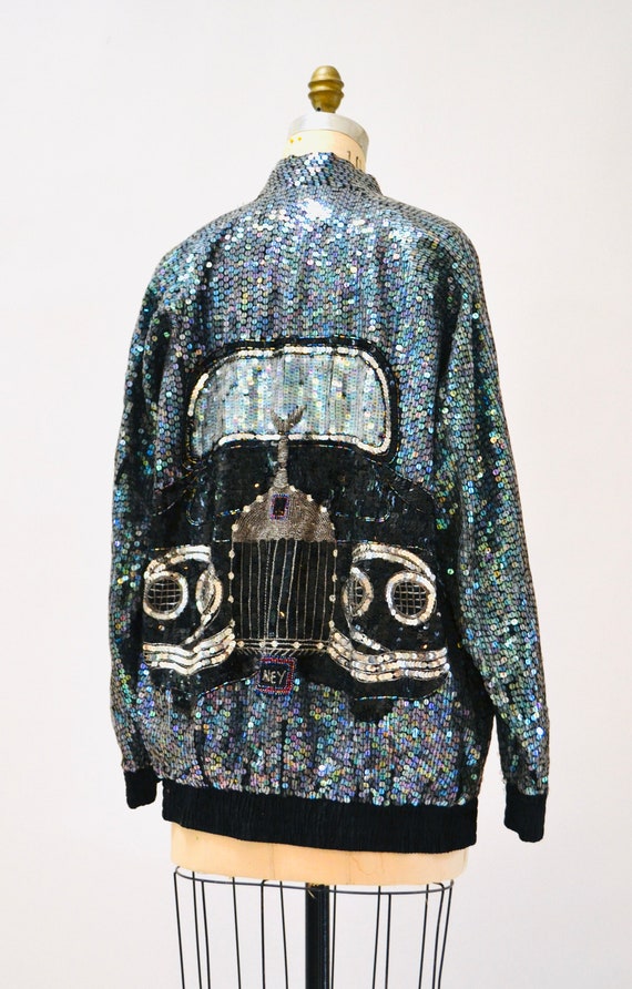 80s 90s Vintage Sequin Jacket with Rolls Royce Ca… - image 4