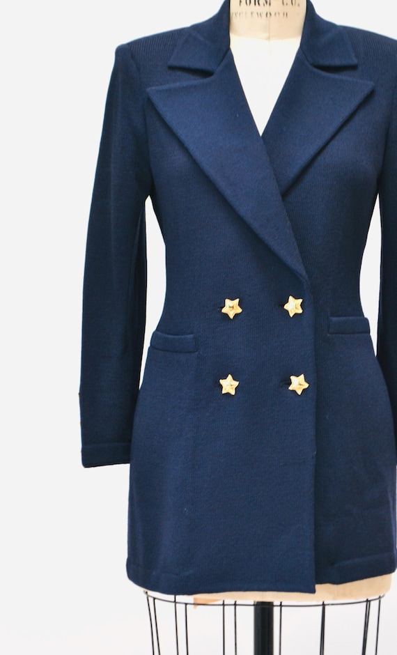 Vintage St. John Collection Navy Blue Jacket Sweater Blazer Size 6 Medium Blue Knit Blazer St John Navy Blue Vintage Knit Jacket Nautical