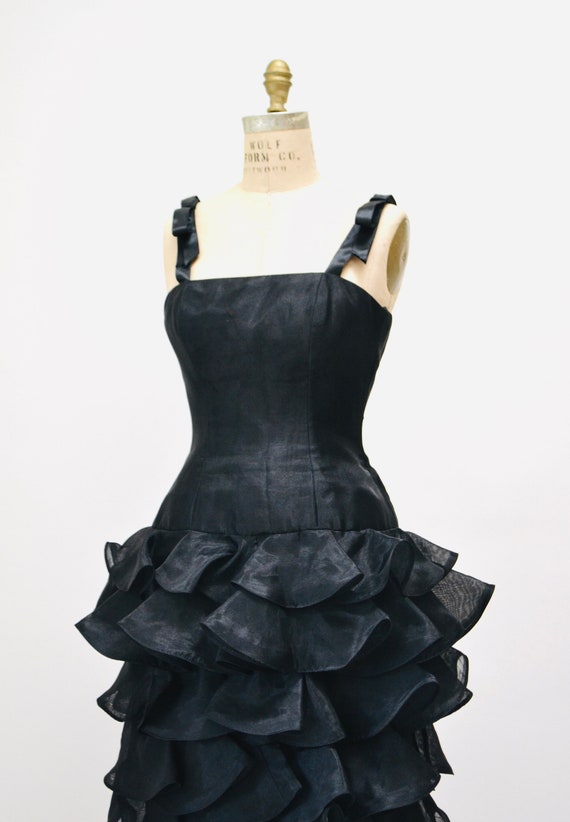 Vintage 80s Prom Dress Black Ruffle Dress By Vict… - image 5