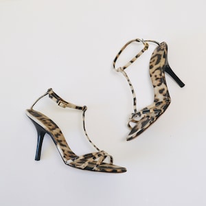 Vintage 00s Strappy Animal Print High Heels Size 7 37 By Roberto Cavalli Leopard Animal Print leather High heels Sandals 37 Roberto Cavalli image 5