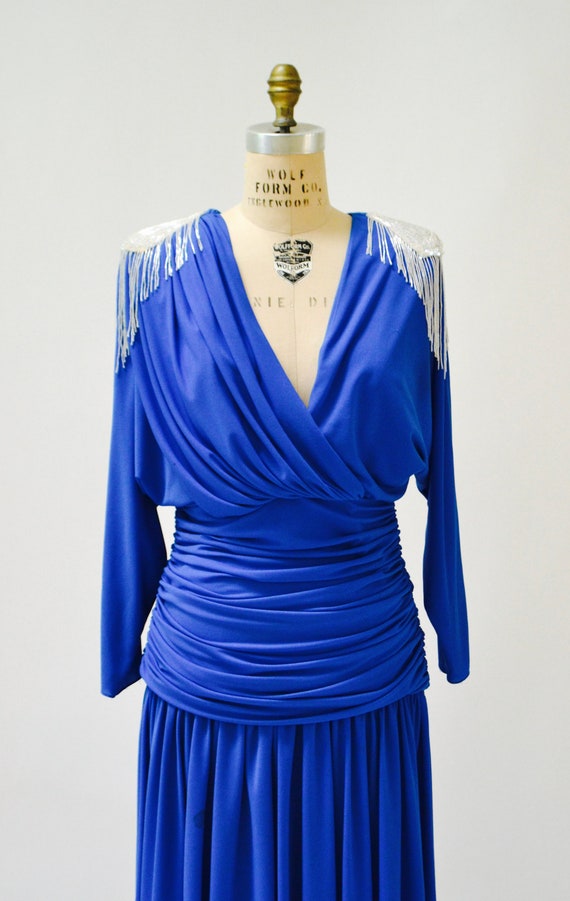 70s Vintage Blue Sequin Dress Party Dress Size Me… - image 3