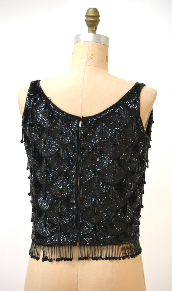 50s 60s Vintage Black Sequin Tank Top Shell Size … - image 3