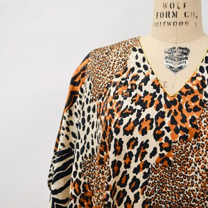 80s 90s Vintage Animal Print Dress Caftan Kaftan Beach Cover Up Large XL PLUS SIZE // Vintage Leopard Print Caftan Kaftan Dress Large xl image 6