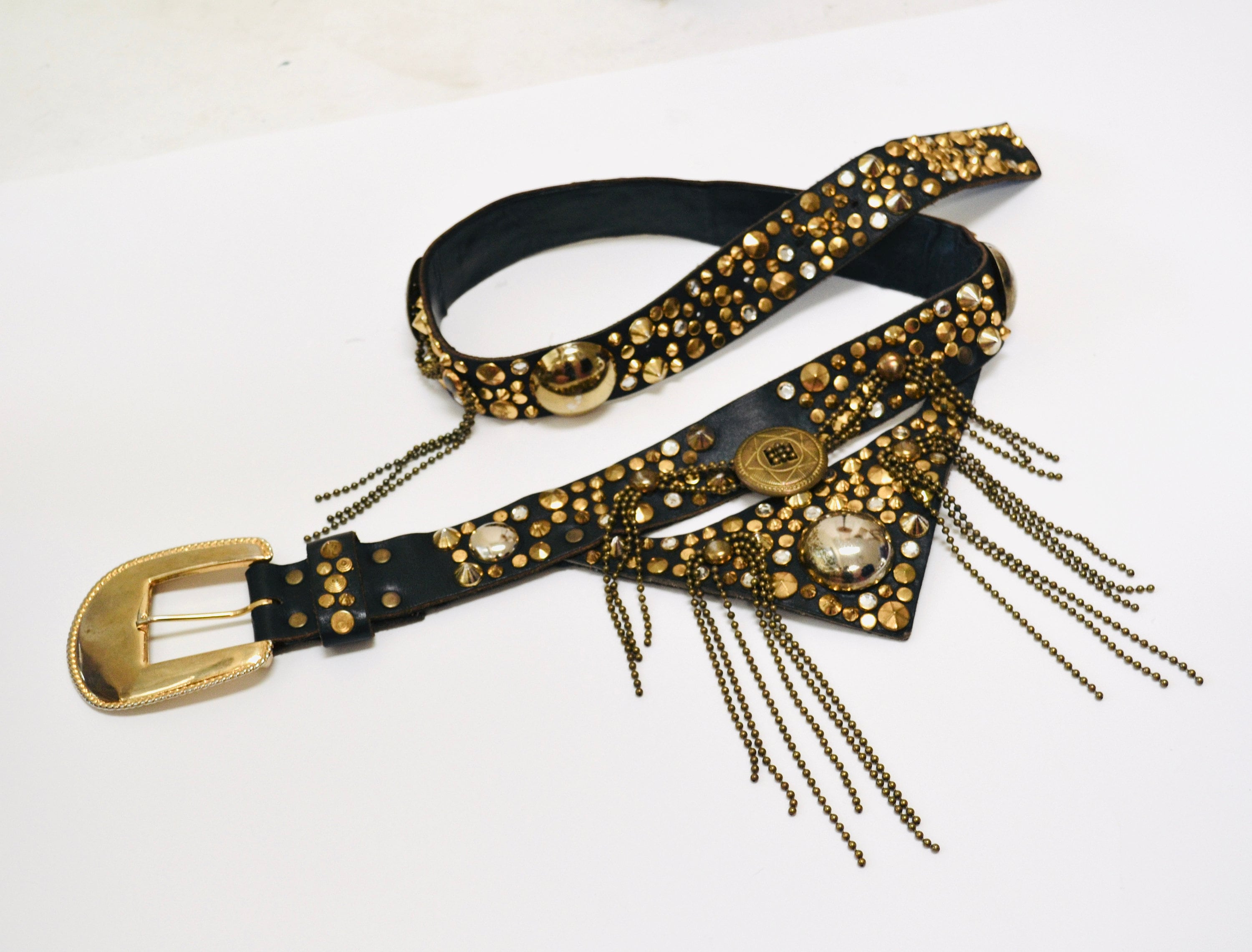 80s Vintage Black Gold Studded Rhinestone Belt by Michael 80s Vintage Black Gold Studded Rhinestone Belt by Michael