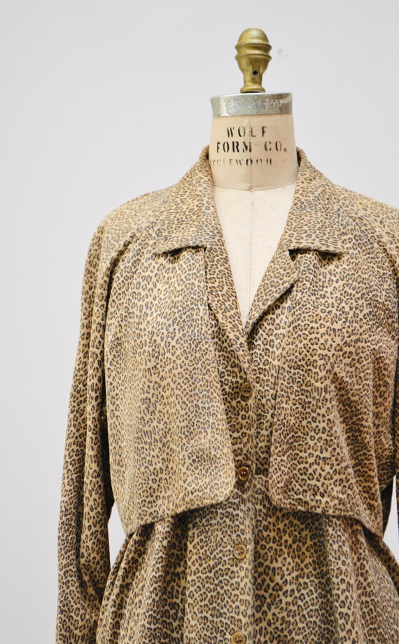 80s 90s Vintage Leather Jacket Shirt Leopard Anim… - image 9