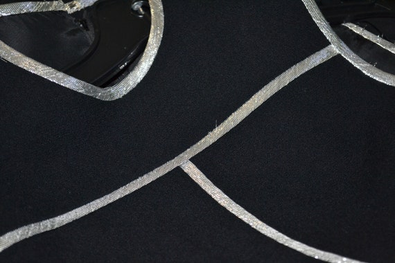 70s Black Maxi Dress Metallic silver Trim long Bl… - image 10