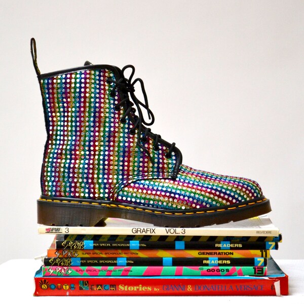 Amazing 90s Metallic Silver Rainbow Dr Martens Boots Size 12 13// Vintage Doc Marten Metallic Silver Boots Size UK 12 Made in England US 13