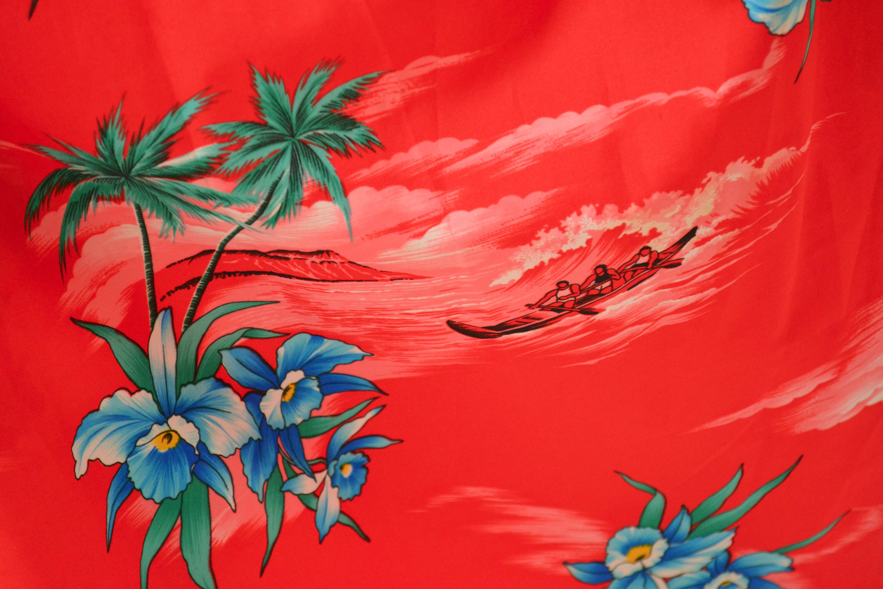 80s Vintage Red Hawaiian Floral Print Dress Size Large Beach Cover up ...