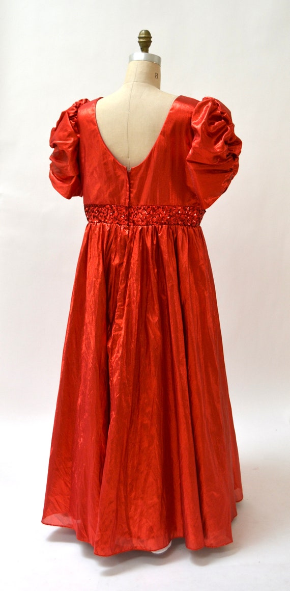 Metallic 80s Prom Dress Size Large XL Red Orange … - image 7