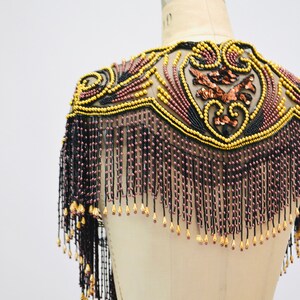 Vintage Gold Black Beaded Rhinestone Shawl Wrap Burlesque Wedding Flapper Gold Metallic Beaded Vintage Fringe Collar Shawl GOld Flapper image 7