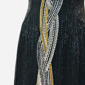 80s 90s Vintage Beaded Sequin Gown Dress By Bob Mackie Black Silver Strapless Black Beaded Gown BoB Mackie Cher Pageant Dress XS Small image 5