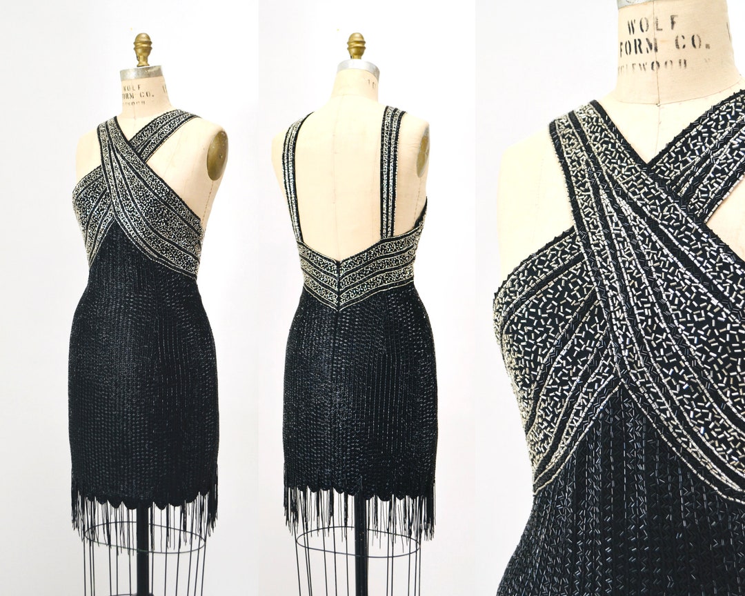 90s Silky Fringe Dress With Pockets