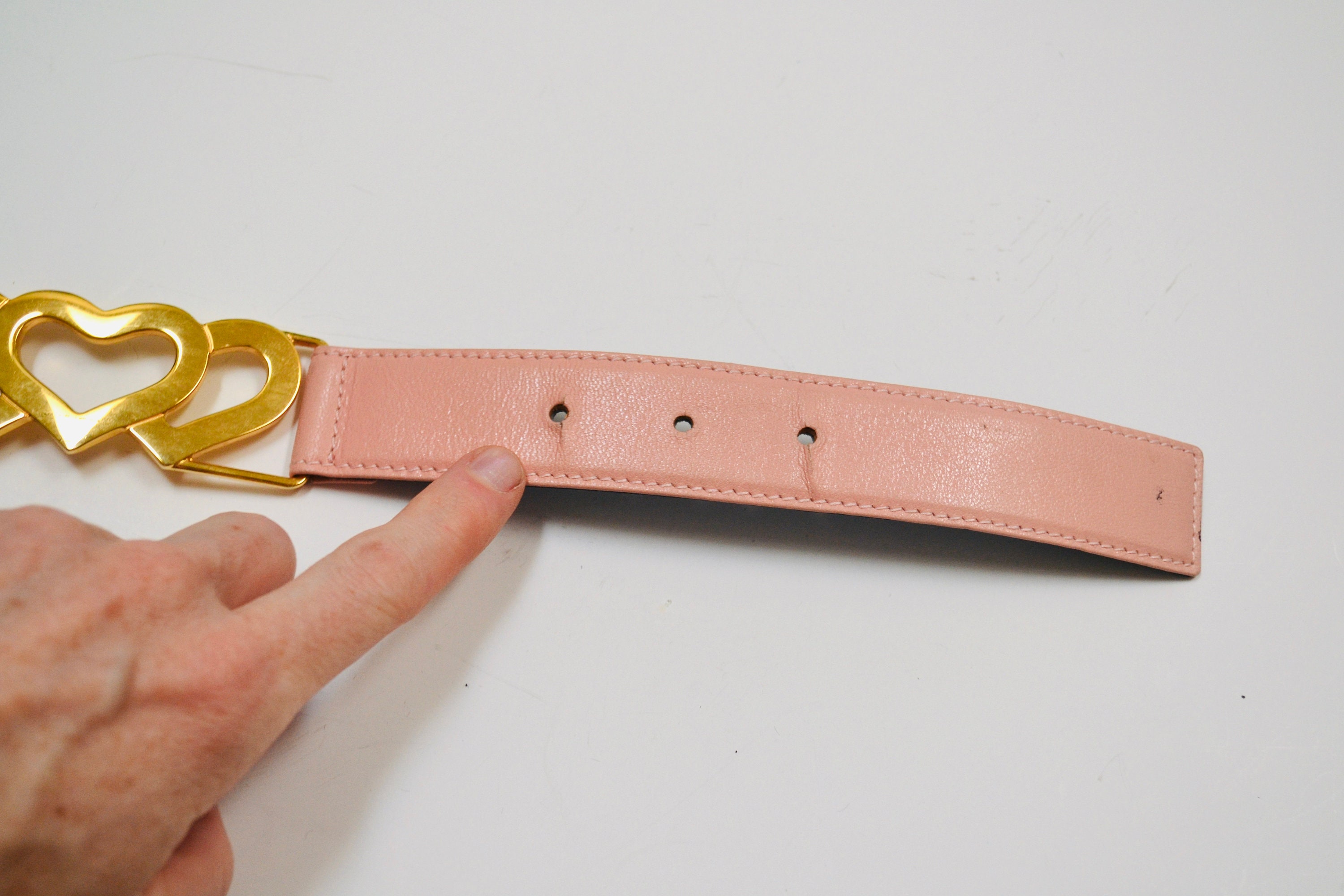 80s 90s Vintage ESCADA Black Pink Heart Belt Metallic Gold Black