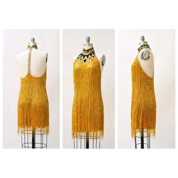 gold fringe dress uk Women's Gold Fringe Dress in Gold - Size 8 main image 1
