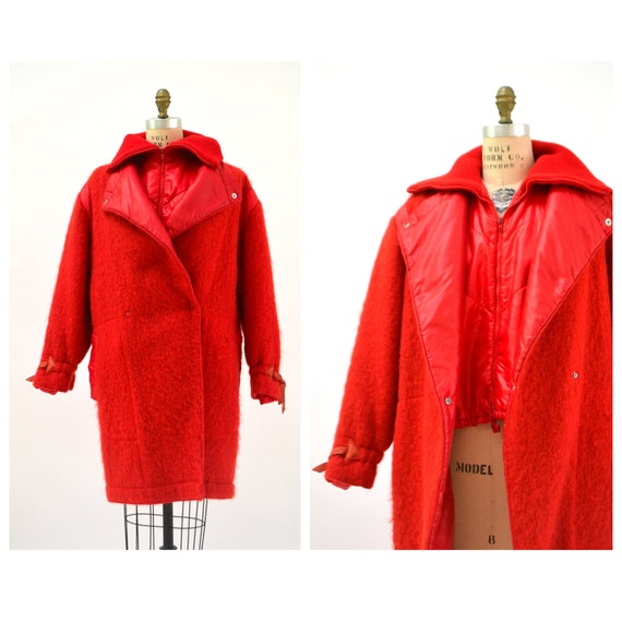 80s 90s Vintage Red Jacket Coat Wool Mohair Jacke… - image 2