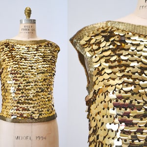 60s Gold Sequin Top By Miss Ruth Vintage Mod Gold Sequin Metallic Party Wedding Top Tank Medium Gold 60s Party Top Gold Fringe Sequin Top