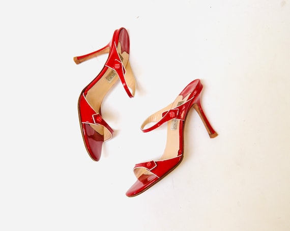 Vintage 90s Jimmy Choo High Heels Red Patent Leat… - image 3