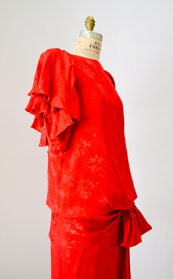 80s Vintage Red Silk Ruffle Dress Medium by Saint… - image 5