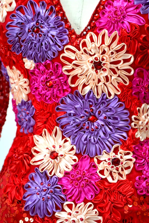 Vintage Red Beaded Formal Dress (M)