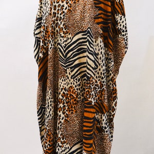 80s 90s Vintage Animal Print Dress Caftan Kaftan Beach Cover Up Large XL PLUS SIZE // Vintage Leopard Print Caftan Kaftan Dress Large xl image 5