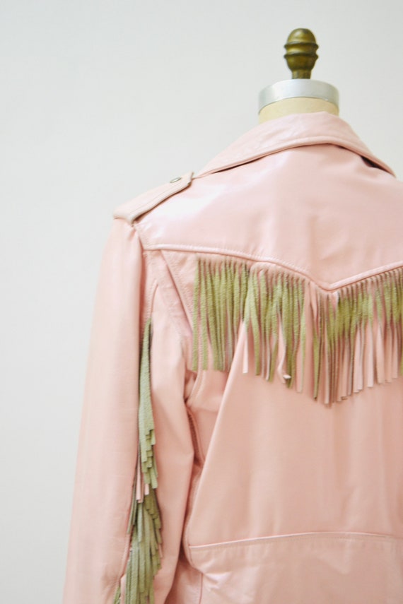 80s 90s Vintage PINK Leather Motorcycle Jacket Pa… - image 8