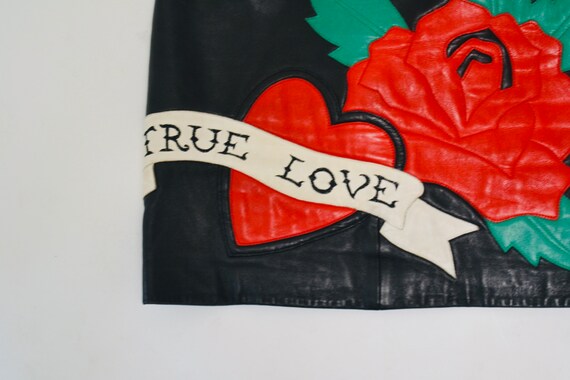 Vintage Black Leather Skirt with True Love Heart … - image 10