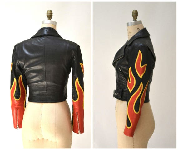 Vintage Black Leather Motorcycle Jacket Red by Mi… - image 6