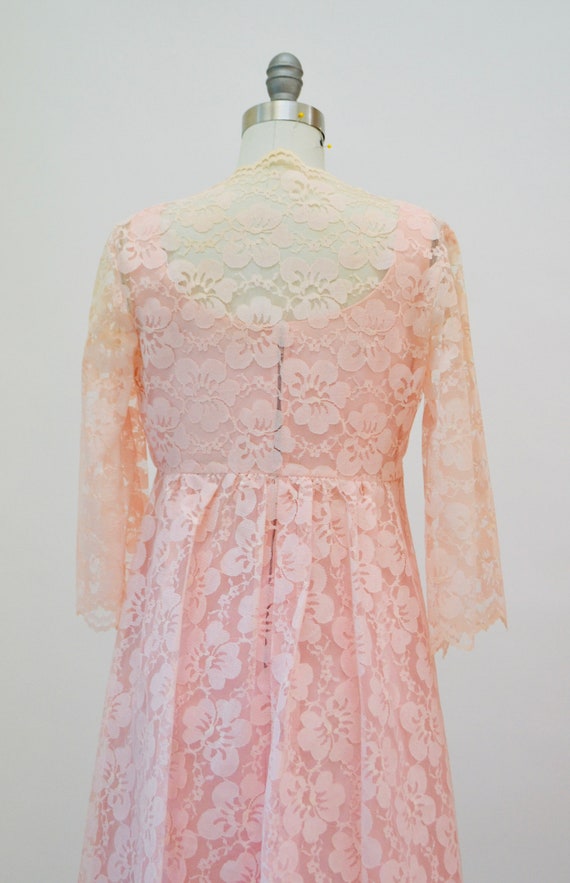 60s 70s Vintage Pink Lace Party Cocktail Dress si… - image 6