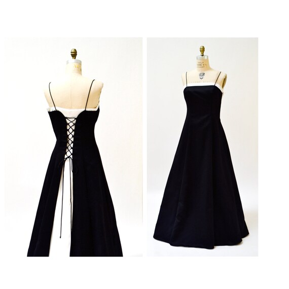 white and black evening gown