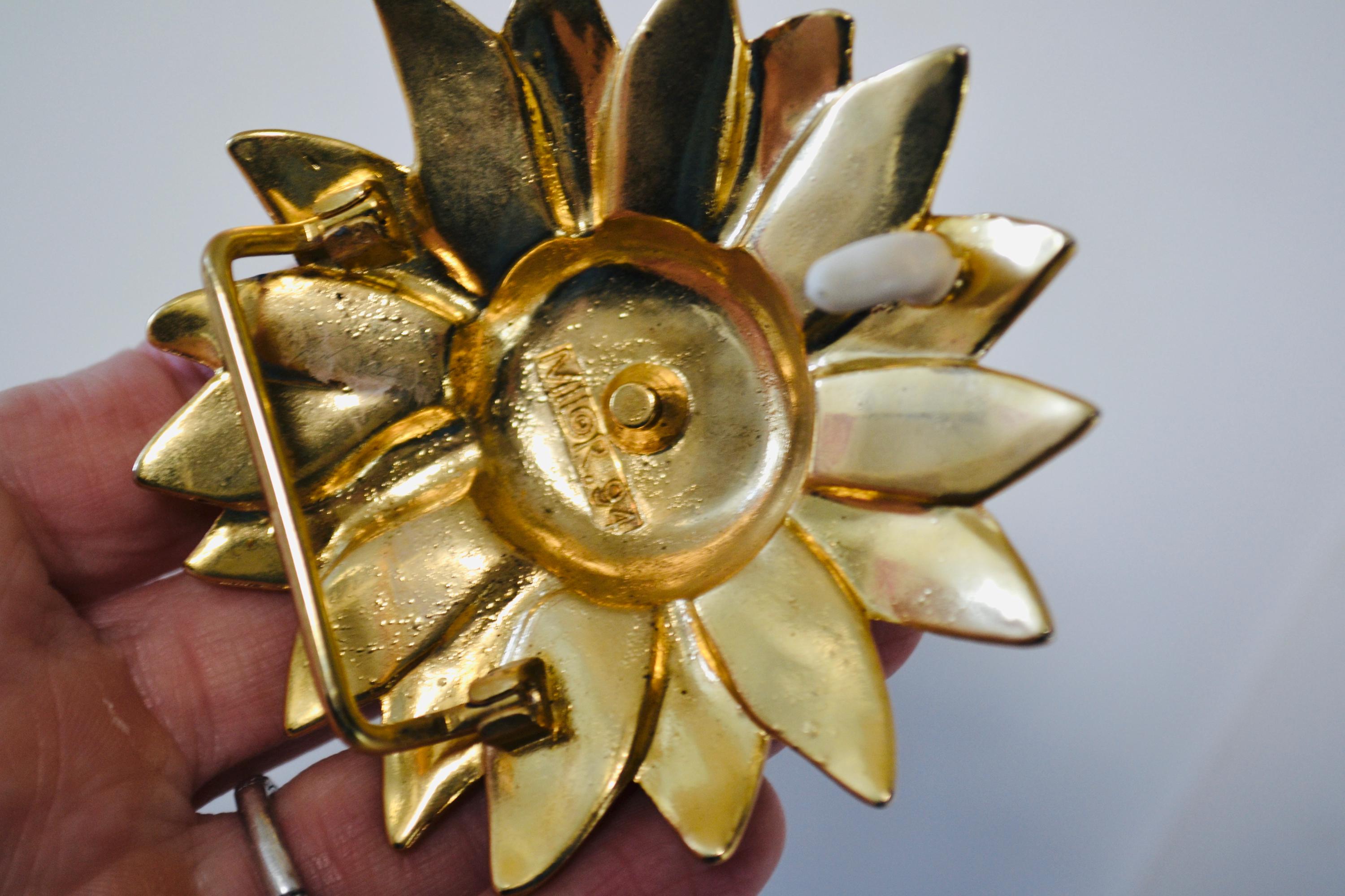 Vintage Sunflower Daisy Flower Panel Golden Metal Link Belt Sunflower Buckle with Vintage floral tooled belt – Field Day main image 4
