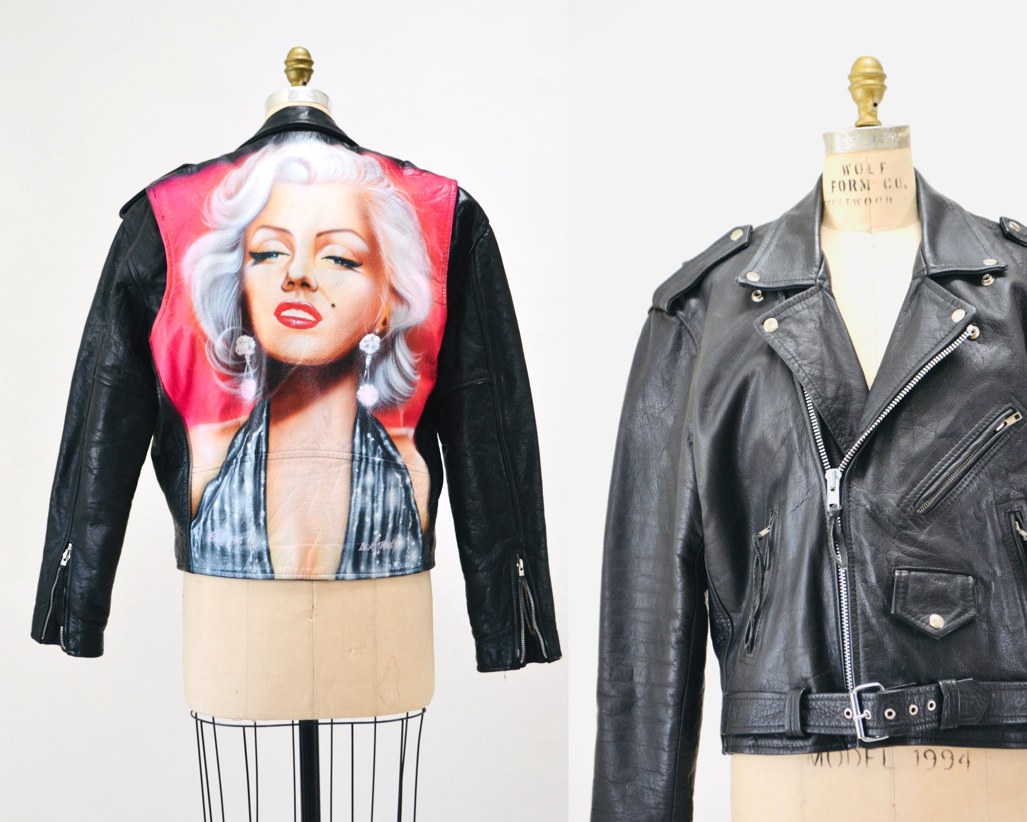 90s Vintage Black Leather Motorcycle Jacket Marilynn Monroe L.A. Roxx Medium Large // Vintage Black Leather Jacket Airbrush Painted LA ROXX - Etsy 90s Vintage Black Leather Motorcycle Jacket Marilynn Monroe L.A. Roxx Medium Large // Vintage Black Leather Jacket Airbrush Painted LA ROXX - Etsy