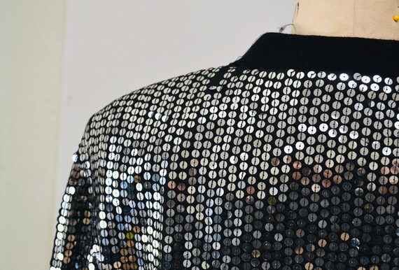 Vintage 80s 90s Silver Sequin Party Bomber Jacket… - image 10