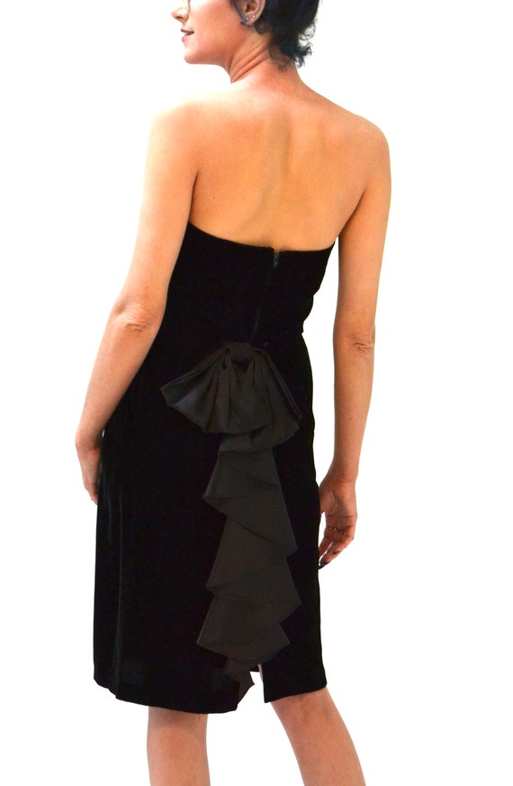 Vintage Black Velvet Dress Strapless Size XS Smal… - image 6
