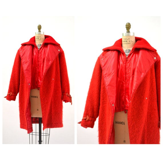 80s 90s Vintage Red Jacket Coat Wool Mohair Jacke… - image 3