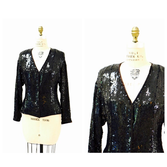 Louis Féraud black sequin evening jacket - L - 1990s second hand