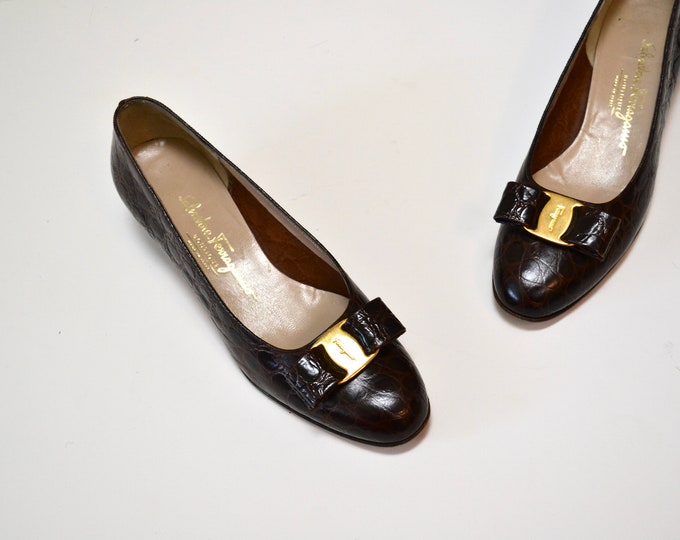 Vintage Salvatore Ferragamo Vara Pumps Shoes Size 8 8B Brown - Etsy