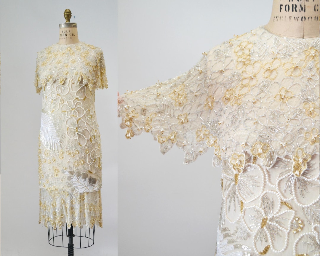 Vintage Beaded Dress - White main image 1