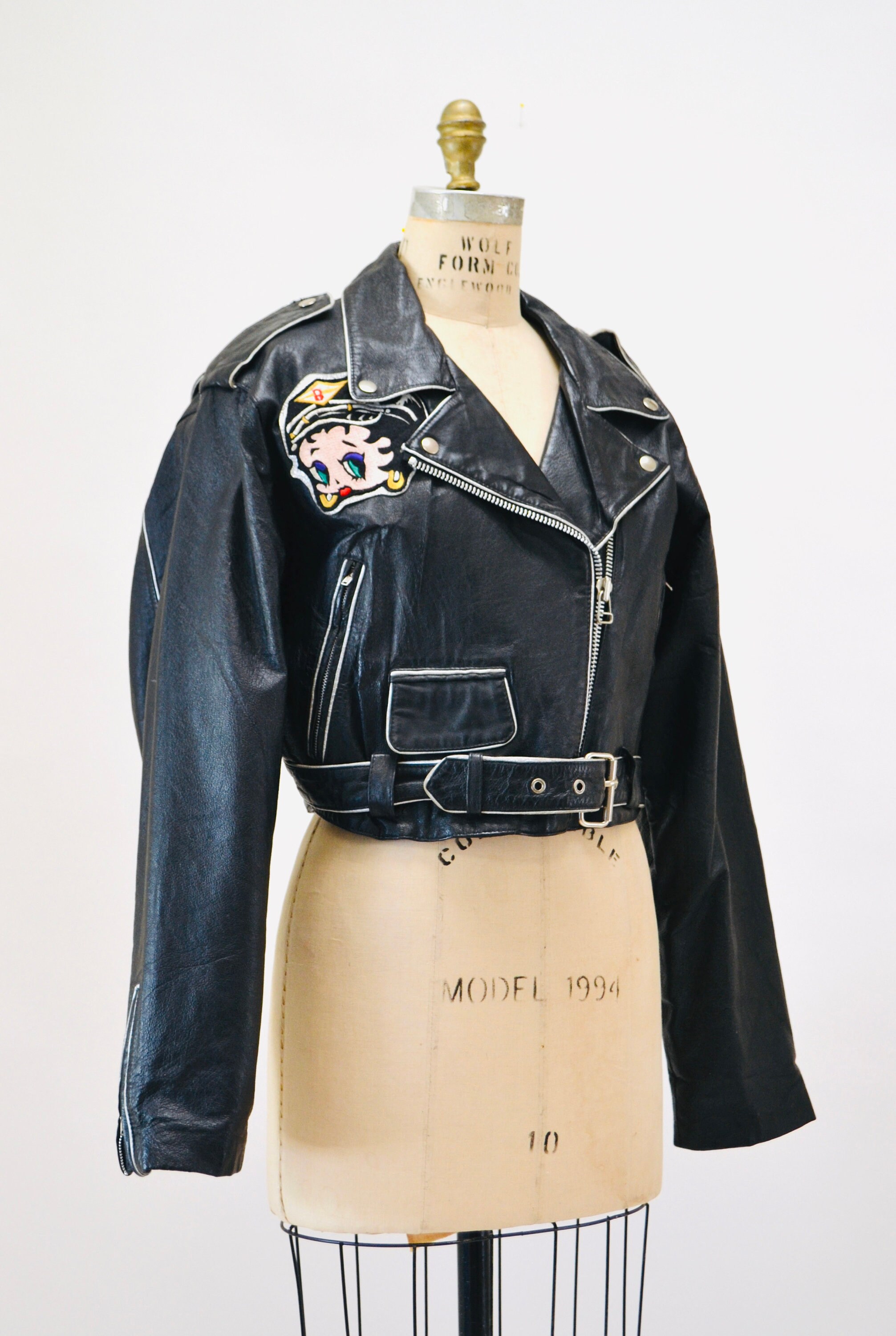 Vintage Black Leather Motorcycle Jacket With Betty Boop Vintage Black Leather Motorcycle Jacket With Betty Boop