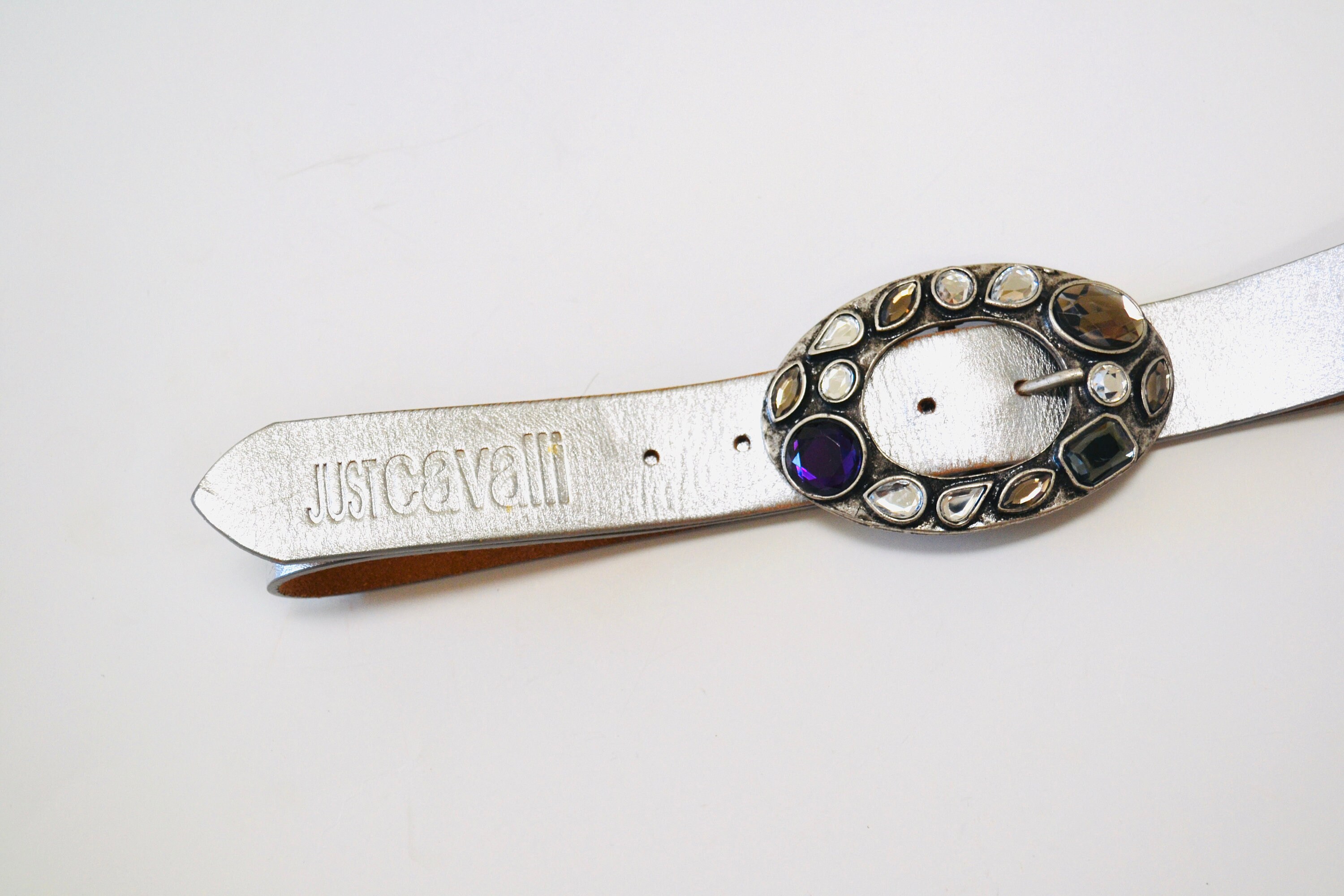 JUST CAVALLI Leather Belt, Y2K Italian Designer Belt, Big
