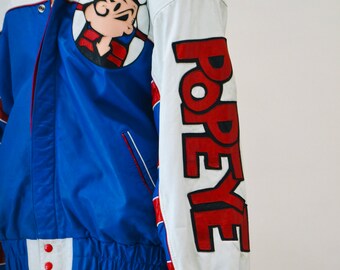 Vintage Leather Jacket With Popeye by Maizar// Vintage
