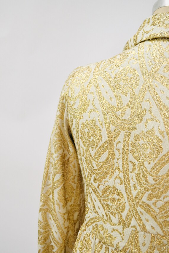 60s 70s Vintage Gold Brocade Cocktail Dress Rhine… - image 9