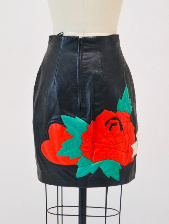 Vintage Black Leather Skirt with True Love Heart … - image 5