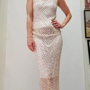 90s 00s Y2k Vintage White Gold Cache Crochet Sequin Club Party Beach  Wedding Skirt and Top Sheer Beach Dress Small Medium White Gold Dress - Etsy