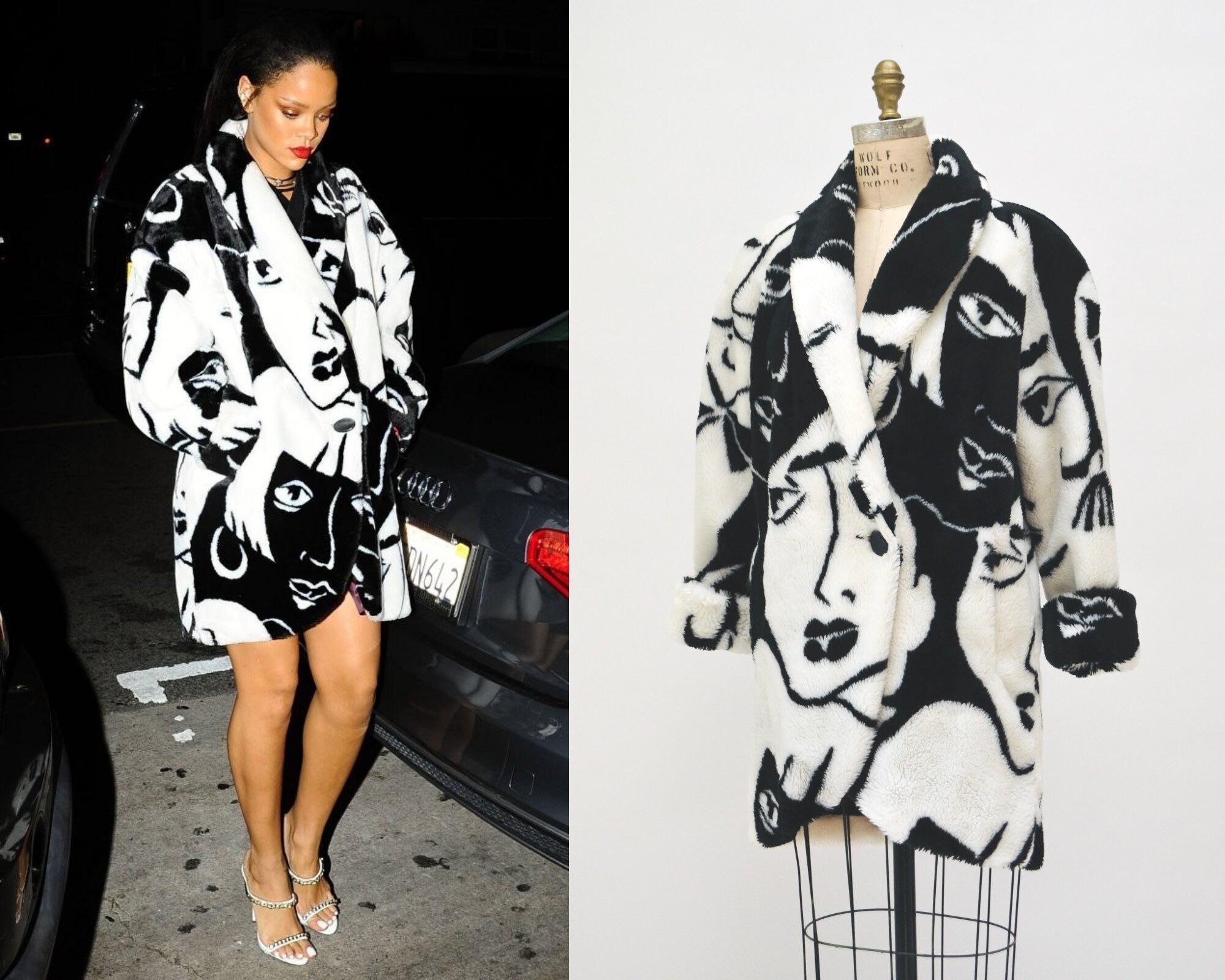 Vintage Faux Fur Jacket Coat Vintage Donny Brook Black White Fur Rihanna Art Deco Picasso Faces Coat Small Medium Large Donnybrook Face Coat Etsy Canada