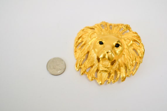 90s Vintage GOLD Large Lion Head Belt Buckle And … - image 6