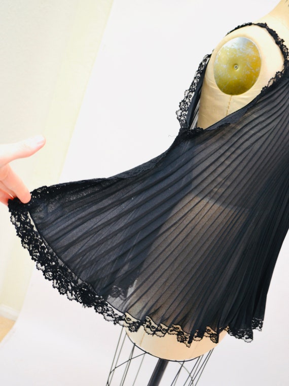 60s 70s Vintage Black Sheer Babydoll Pleated Nigh… - image 7