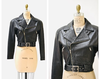 Vintage Black Leather Motorcycle Jacket Women Small Medium North Beach Michael Hoban// Vintage Black Leather Biker Jacket small Medium