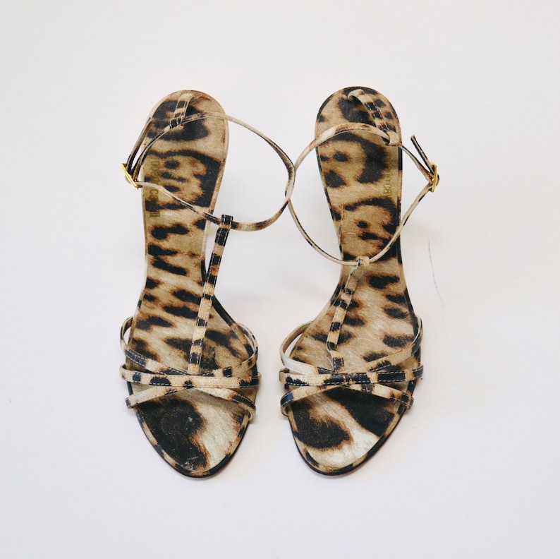 Vintage 00s Strappy Animal Print High Heels Size 7 37 By Roberto Cavalli Leopard Animal Print leather High heels Sandals 37 Roberto Cavalli image 10